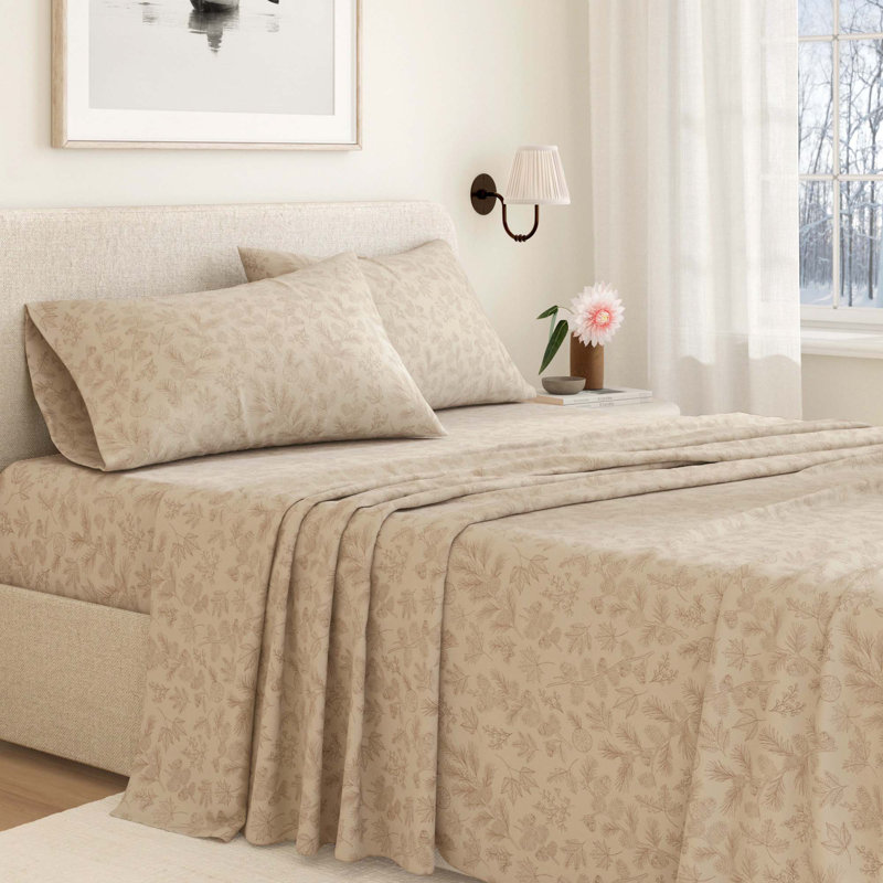 100% Turkish Cotton Flannel Lodge Sheet Sets, Twin Sheet Set with 1 Pillowcase, Branches