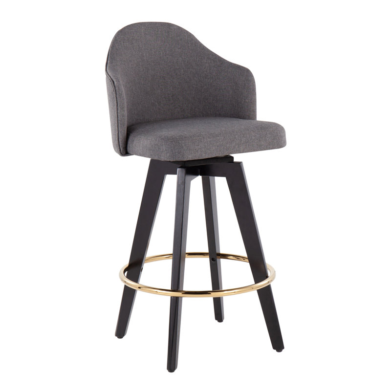 Arabelle Swivel Upholstered Counter Stool, Black/Gold, Gray, Counter Stool (26" Seat Height)