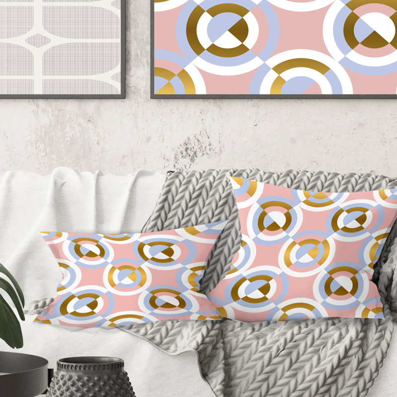 Motif circulaire de formes géométriques - Coussin Mid-Century, 18 po x 18 po