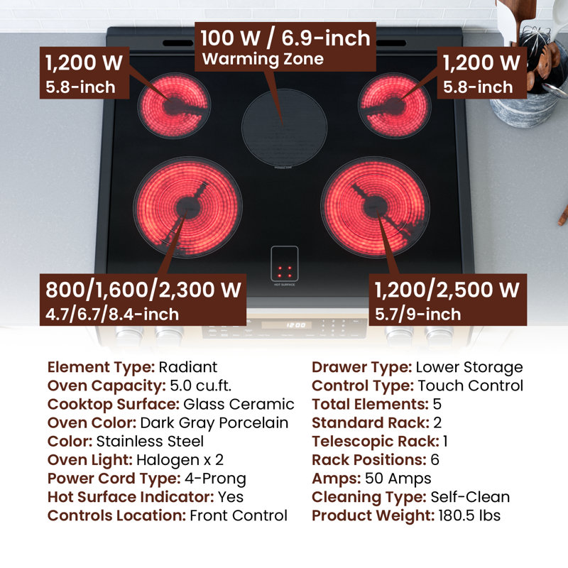 30 Inch Self-Cleaning Electric Range with AirFry and Glass Touch Controls in Stainless Steel