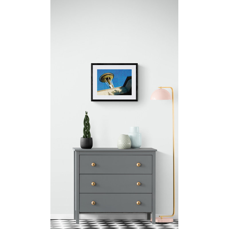 Space Needle Print by Tom Kostes, Black Framed Paper, 17.2" H x 21.2" W