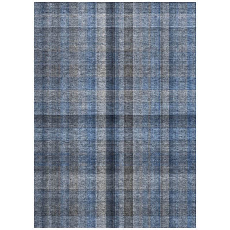 Tapis extérieur lavable antidérapant à carreaux bleu 5 pi x 8 pi