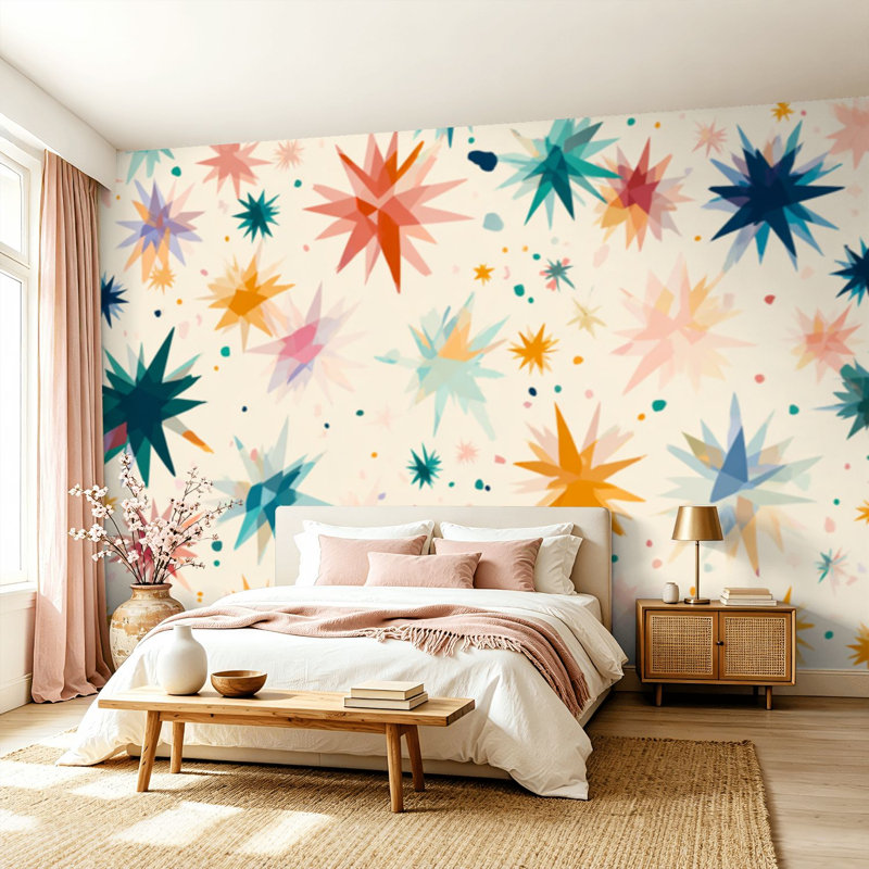 Adhésif mural pelez et collez, étoiles de style Mid-Century, 99.6" L x 144" W
