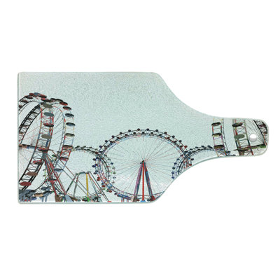 Ambesonne Ferris Wheel Tempered Glass Cutting Board Festival Fair Rides Multicolor