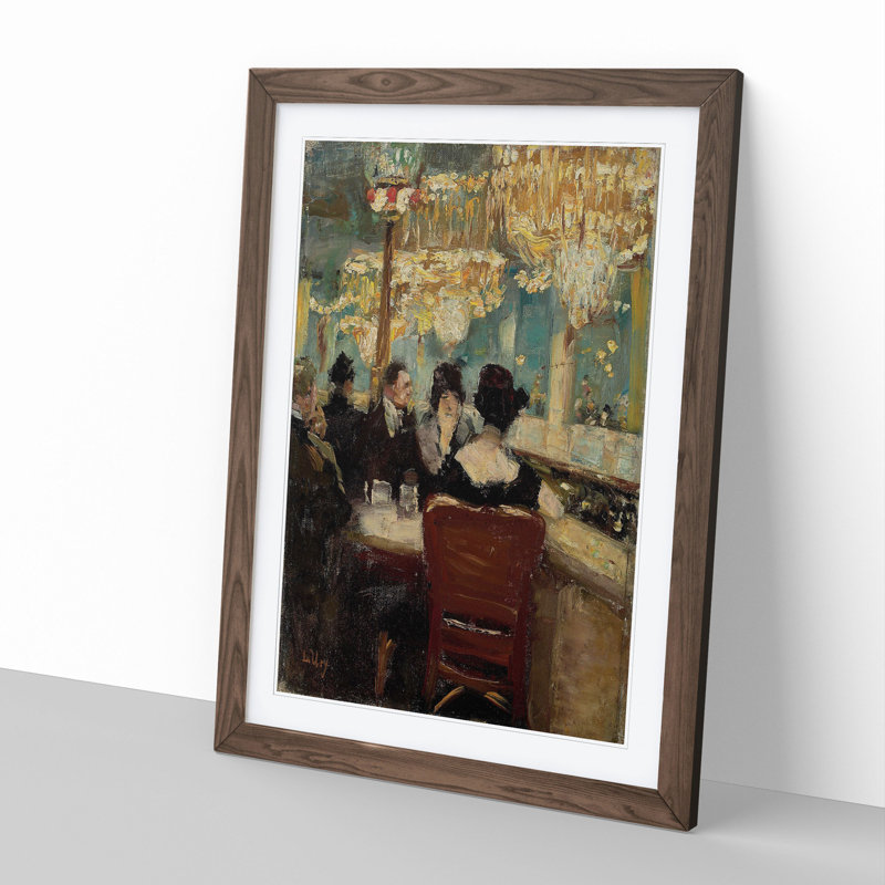 Cafe Vaterland by Lesser Ury - Picture Frame Painting, Walnut Framed, 36cm H x 27cm W x 2cm D