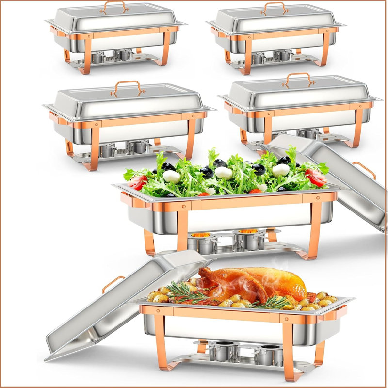 Chafing Dish Buffet Set, 7.6 L 6 Pack, Rectangle Chafing Dishes For Buffet W/lid Holder, Stainless Steel Chafer Food Warmers Servers For Kitchen Party Banquet Dining