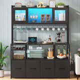 Bakers Rack With Power Outlet And Led Light 47.2'' Microwave Stand With Storage