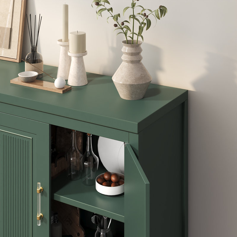 Green 4-Door Storage Cabinet With Adjustable Shelves – Modern Sideboard For Kitchen & Living Room, Green