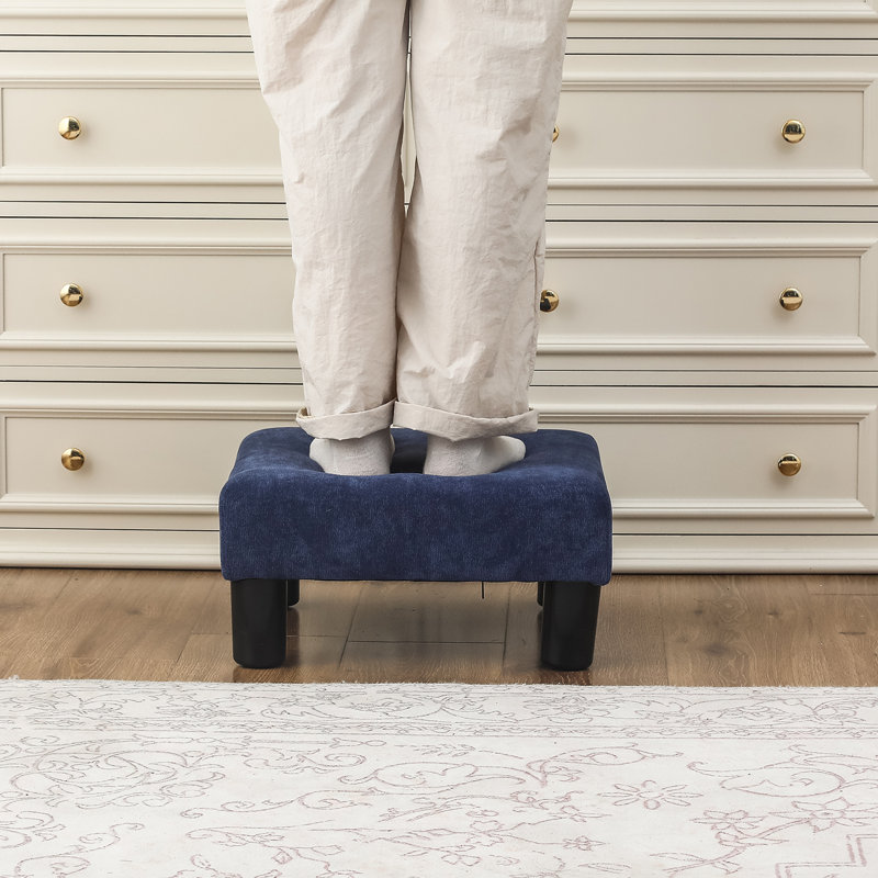 15.7'' Wide Square Footstool Upholstered Ottoman, Blue Fabric