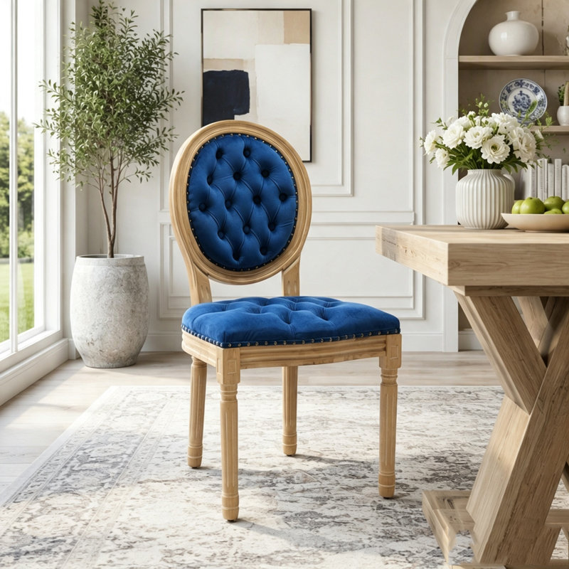 Chaise en bois massif avec garniture cloutée, Bleu