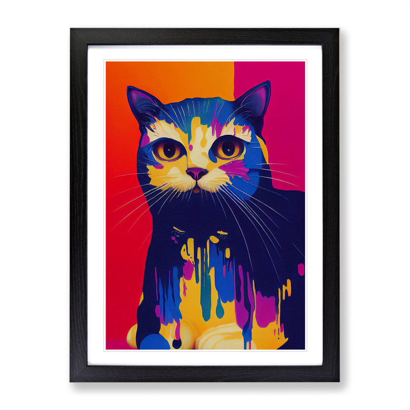 Cat Drip - Single Picture Frame Print, Black, 64cm H x 46cm W x 2cm D