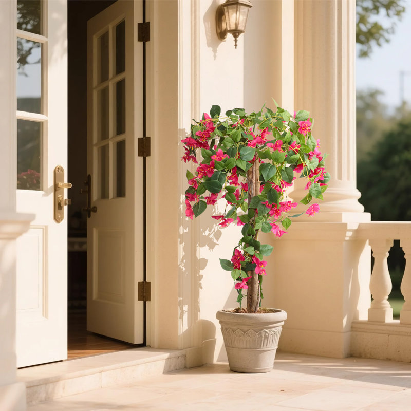 Arbre topiaire artificiel à fleurs Bougainvillea 47 po avec pot pour la décoration intérieure / extérieure