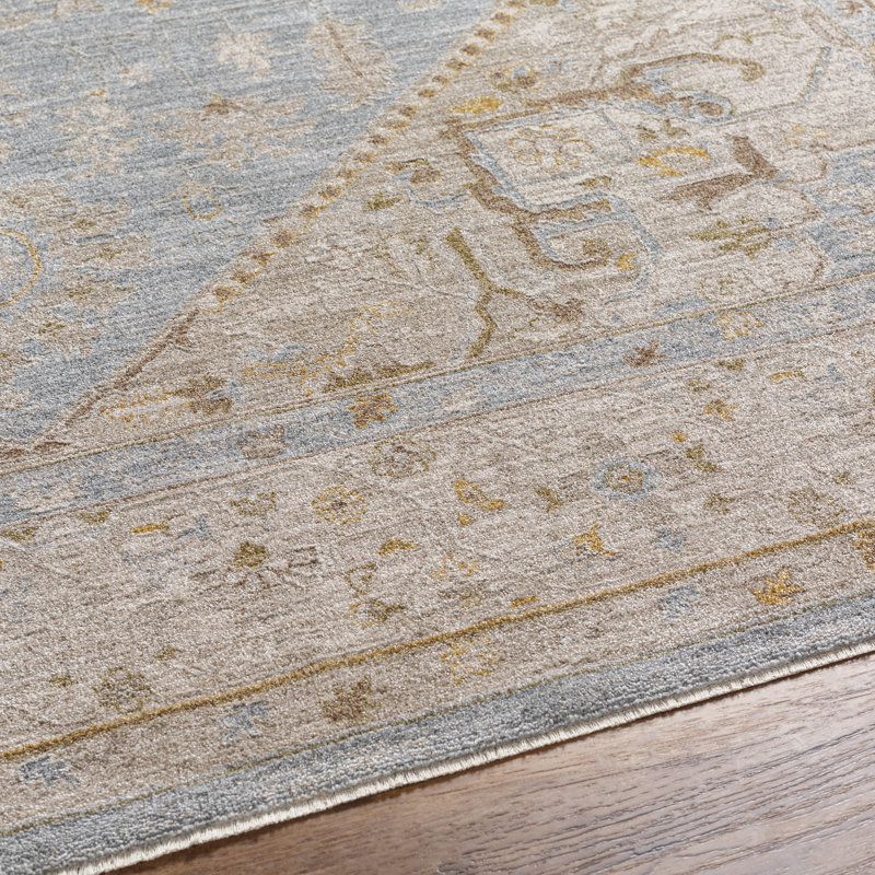 Tapis bleu clair en polyester tissé à la machine Don, Rond 7 pi 10 po