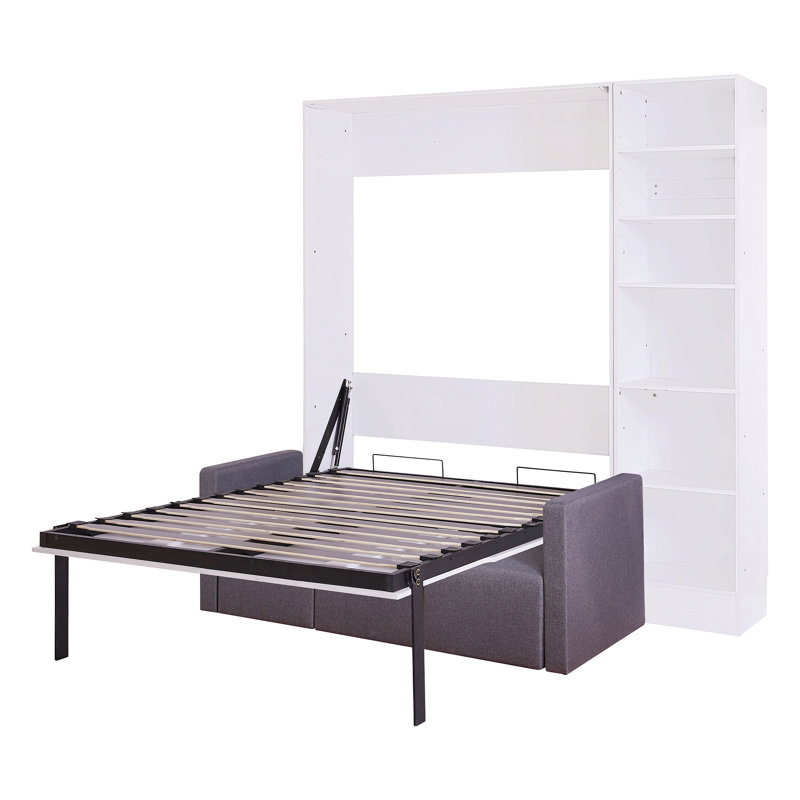 Rouzbeh Modern Murphy Bed With Sofa and Shelves, Full