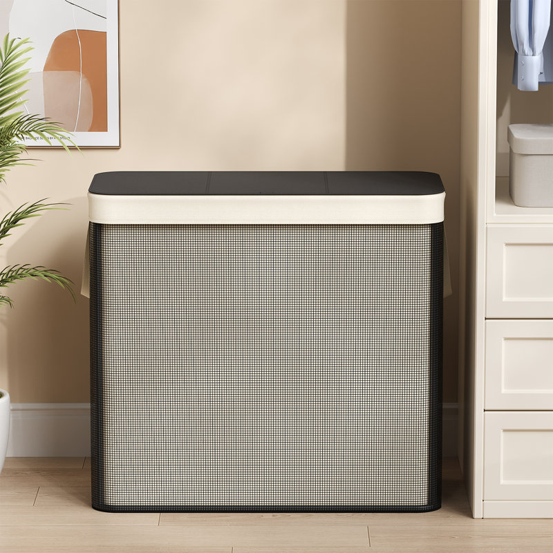 Panier à linge 3 compartiments de 170 L avec couvercle, 3 sections
