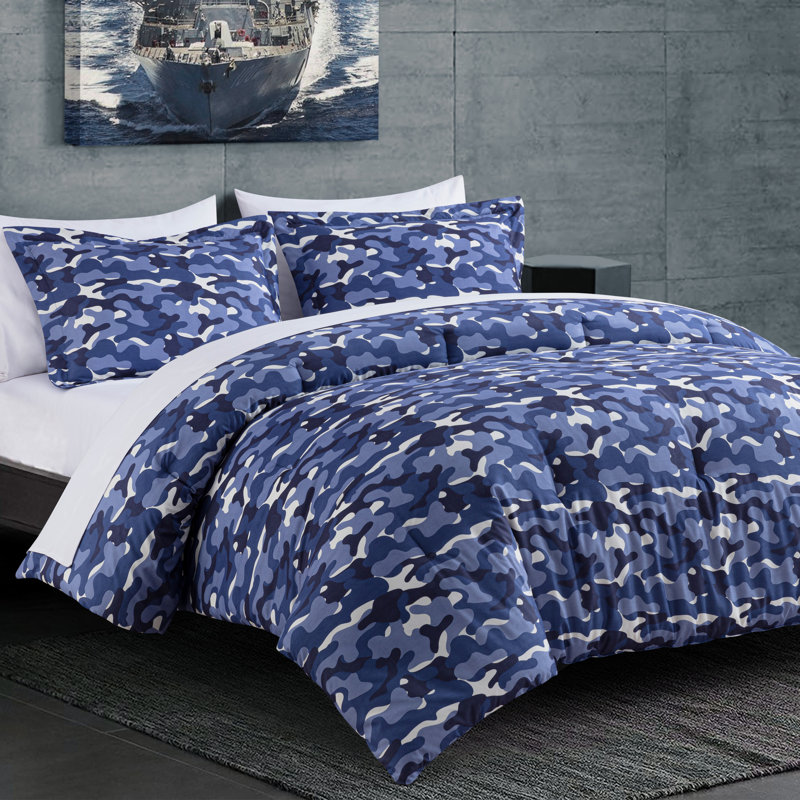 Ensemble d'édredon réversible en microfibre imprimé camouflage 3 pièces, Édredon pour lit simple + 1 taie décorative stan