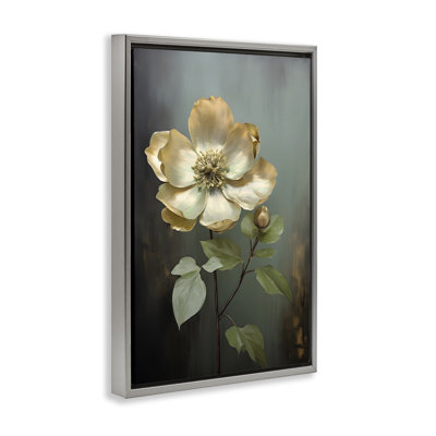 «White Floret Petals», toile flottante brune encadrée par Petals Prints Design