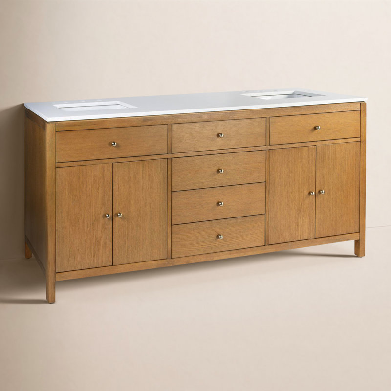 Celine 72 in Double Sink Bathroom Vanity with Quartz Top, Natural