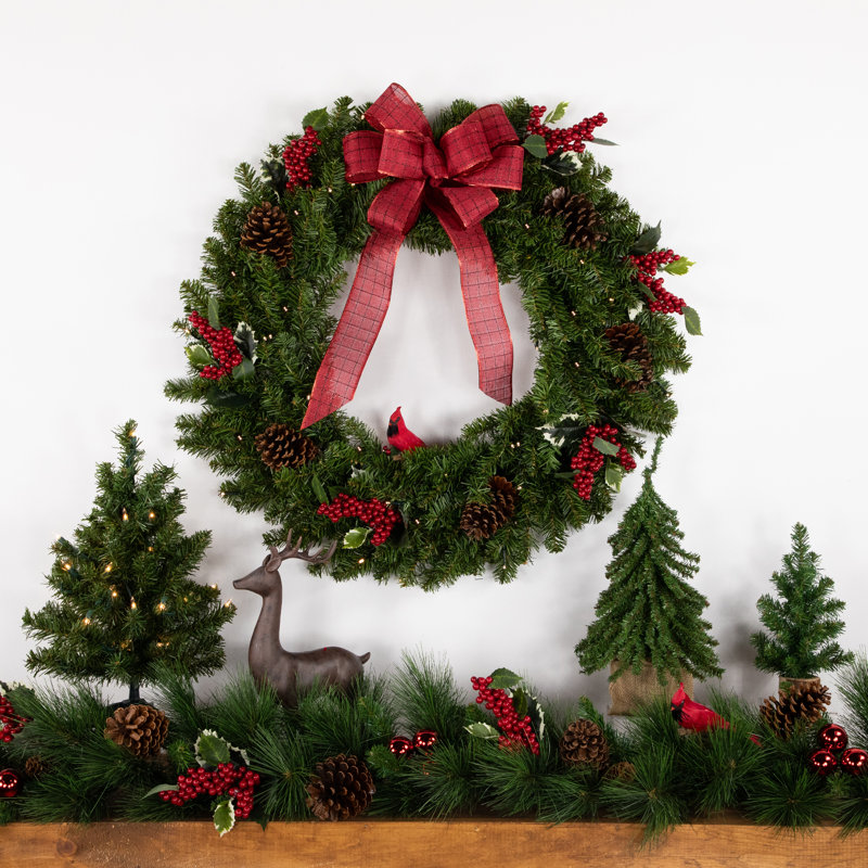 Couronne de Noël artificielle pré-éclairée pin canadien, Clair, H 6 po x l 30 po x P 30 po