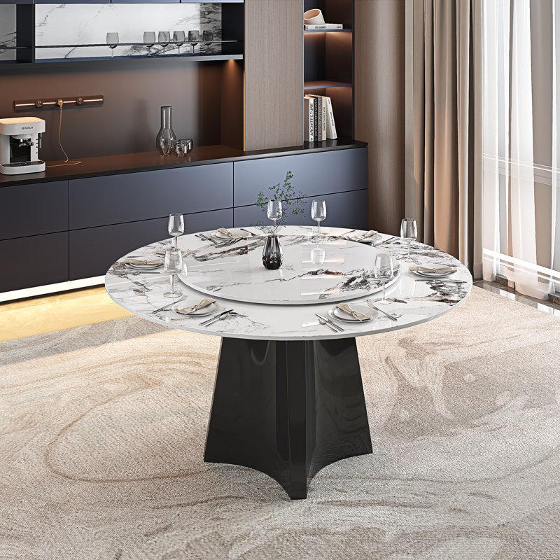 Ensemble de table de salle à manger 51 po, table de cuisine moderne avec chaises de salle à manger pour 6 personnes et pieds en acier piédestal