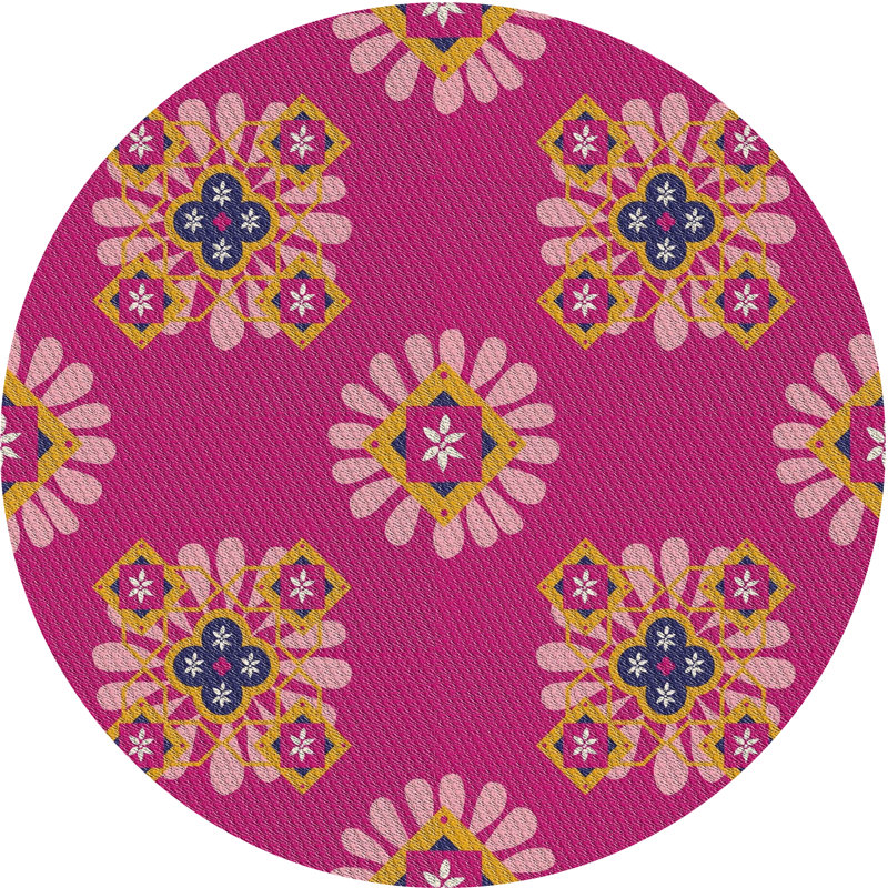 Tapis rouge/brun tissé à la machine, Rond 6 pi
