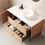 Meuble-lavabo autoportant de 48 po, lavabo en céramique blanche, contreplaqué épais de 0,7 po, finition chêne avec grain de bois naturel, 3 tiroirs, 1 porte, système de tiroir à fermeture en douceur, meuble-lavabo rond 16 po pré-assemblé