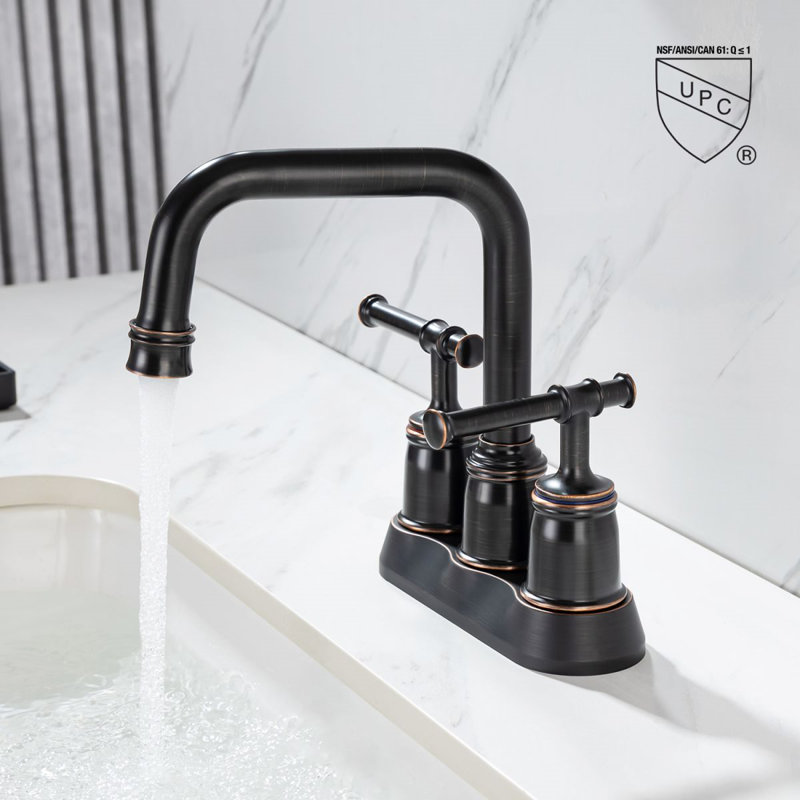 Robinet de salle de bain central à 2 poignées avec drain N3008H, Bronze frotté à l'huile