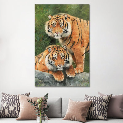 Pair Of Sumatran Tigers by David Stribbling - Wrapped Canvas Painting