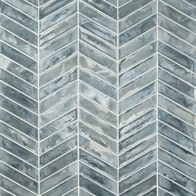 Midnight Tide Chevron 10 in. x 12 in. Glossy Glass Mosaic Wall Tile