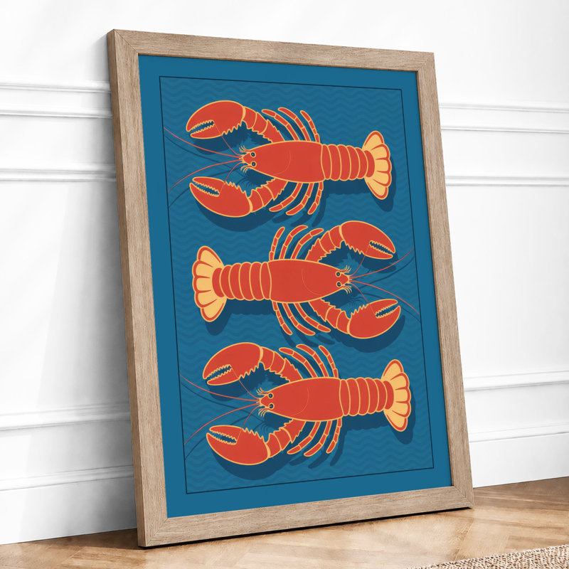 Three Lobsters Ascending Coastal - Framed Print, A4 - 29.7 x 21.0 cm, Oak