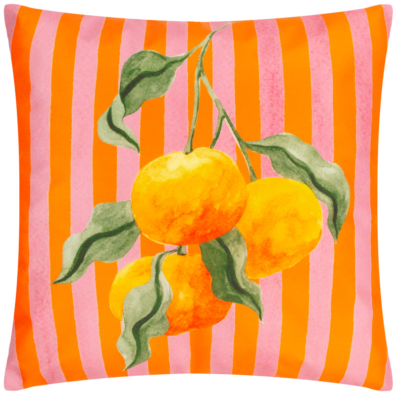 Indoor / Outdoor Striped Orange Square Throw Cushion