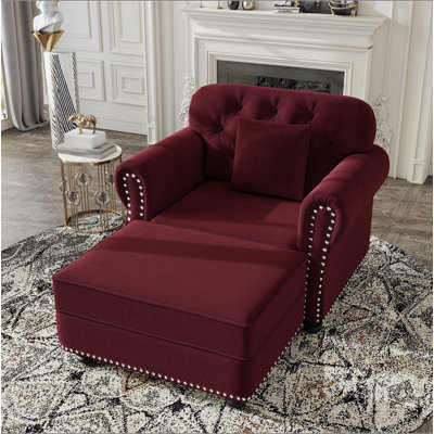 Canapé Chesterfield rembourré en velours avec garniture cloutée et accoudoirs roulés, canapé de style Mid-Century moderne capitonné, comprend 1 oreiller