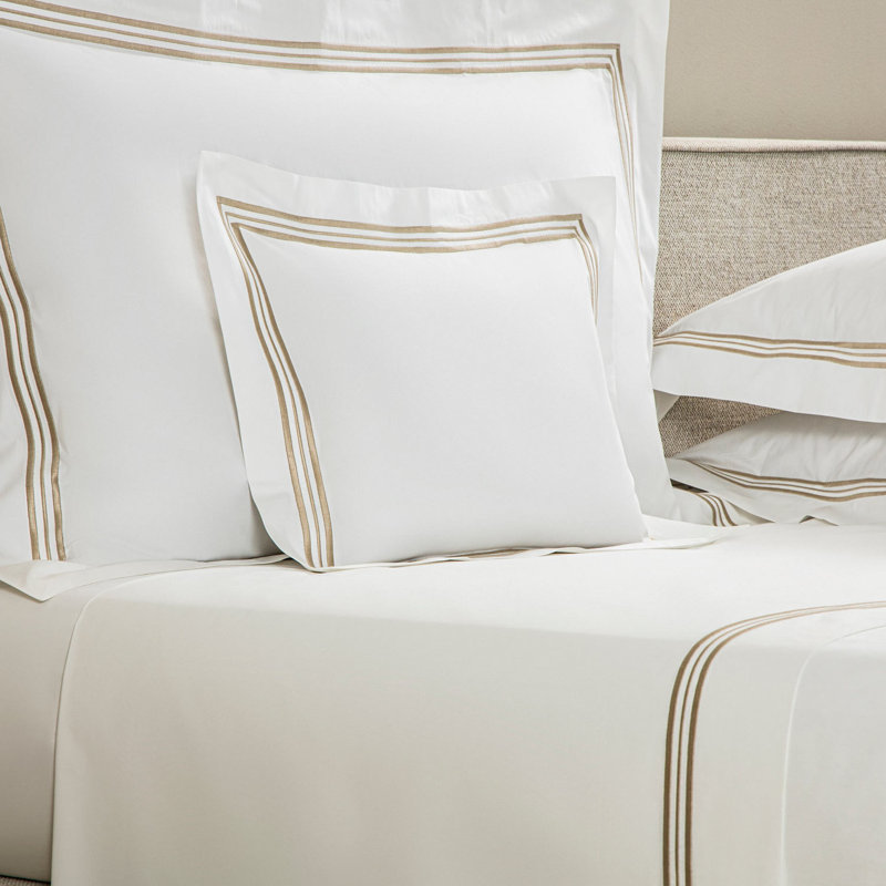 Triplo Bourdon Pillow Sham, White/Savage Beige, Boudoir