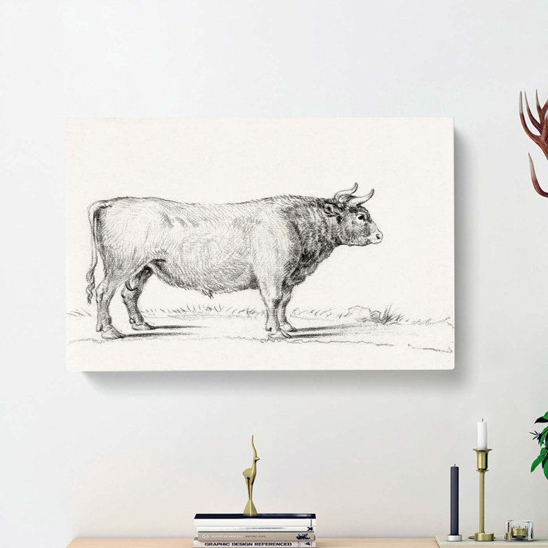 Standing Bull by Jean Bernard - Wrapped Canvas Drawing - Wrapped Canvas, 40cm H x 60cm W x 3cm D