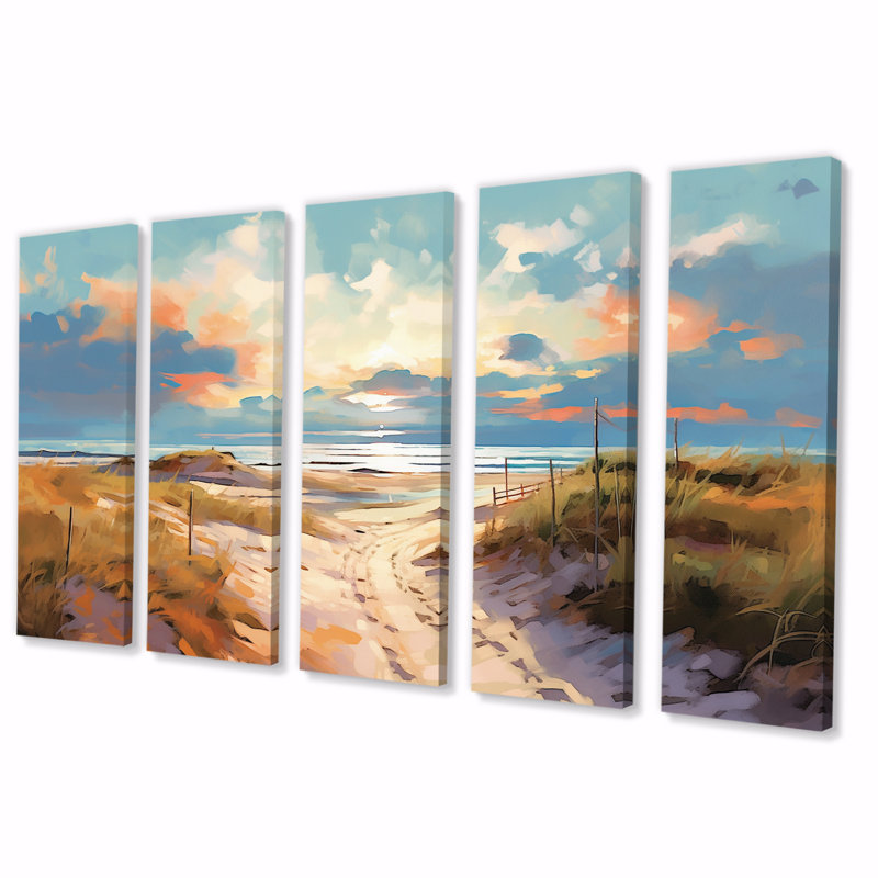 Beach Tranquility Ocean In Spring III - Décoration murale plage - 5 panneaux égaux