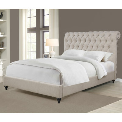 Lit tapissier à panneau double beige