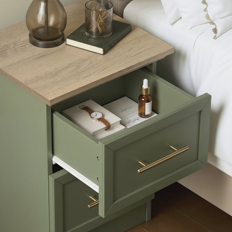 Cleverdon Feya 2 Drawer Bedside Table, Kale Green