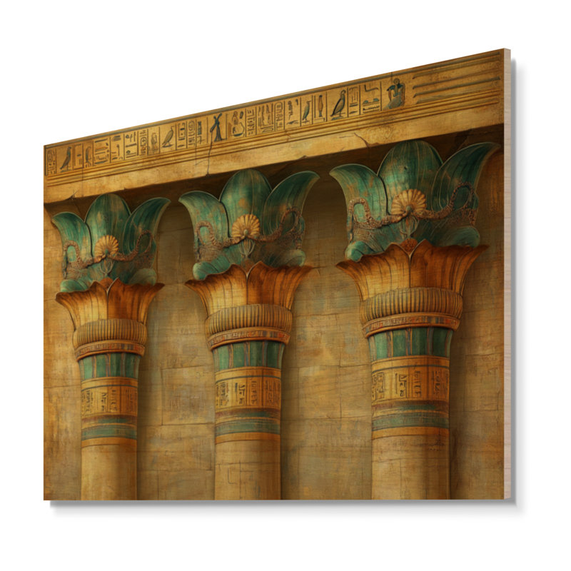 Colonne de lotus du Nil - Impression d'art mural sur panneau de bois de style bohème, H 18 po x l 24 po, Rectangulaire