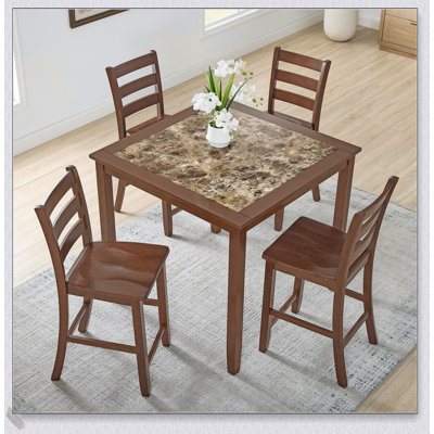 Retro-Style 5-Piece Dining Table and Bar Chair Set, Comfortable and Elegant for Small Spaces by George Oliver