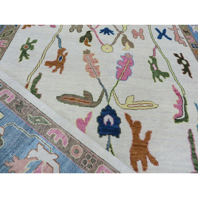 Tapis oriental turc Oushak coloré noué à la main 8 pi 11 po x 12 pi 2 po 93F82E2CC6654C70BB707AAAD4E2BC54
