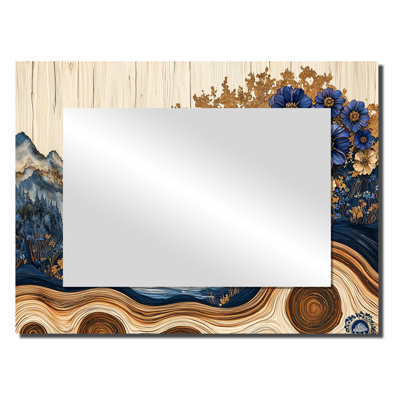 Aqua Cornflowers In Forest River Landscape II - Floral Wall Mirror Art - Printed On Metal