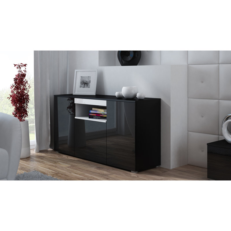 Willsbridge 150cm Sideboard, Black/Glossy Black/Glossy White