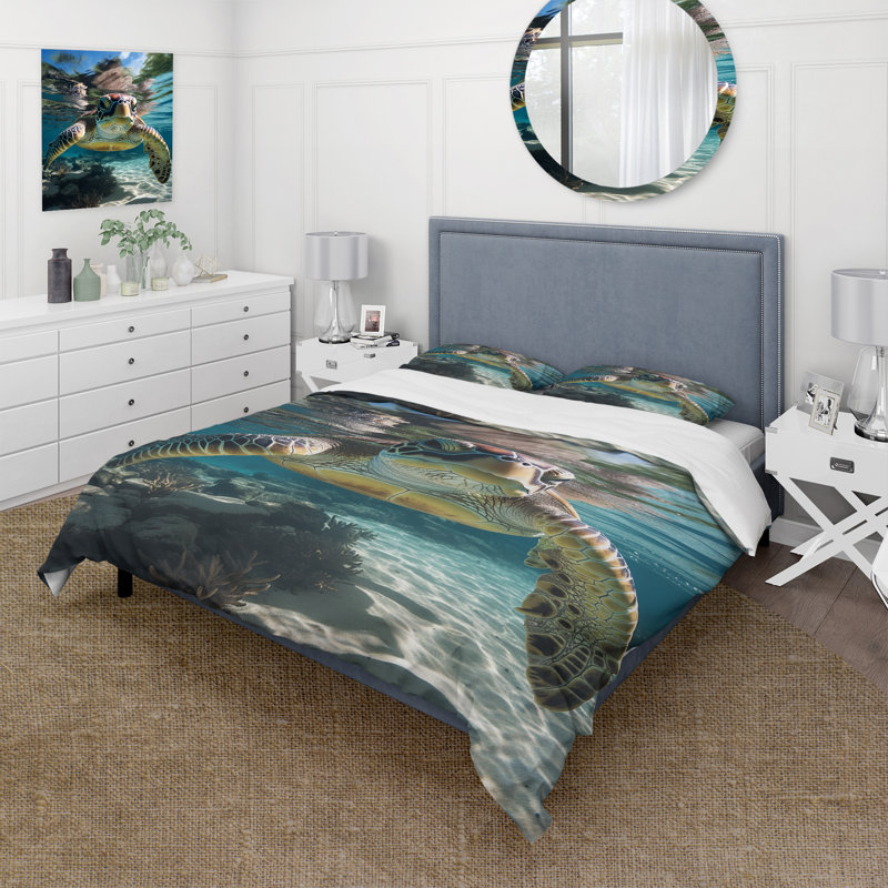 Tortue verte sarcelle - superbe ensemble de housse de couette animaux - microfibre de polyester