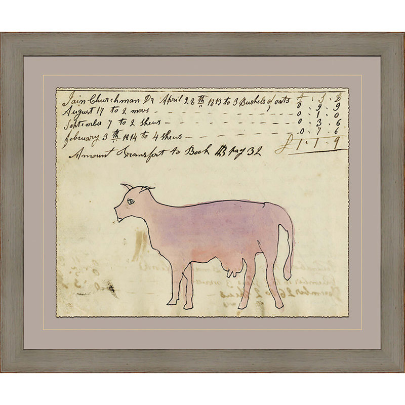 Vache rose - Sm. Mennonite Ledger, reproduction d'art encadrée, Gris, Gris clair