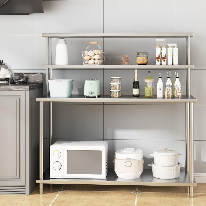 Table de travail à double tablettes en acier inoxydable pour restaurant à domicile, H 55,1 po x L 60 po x l 23,6 po