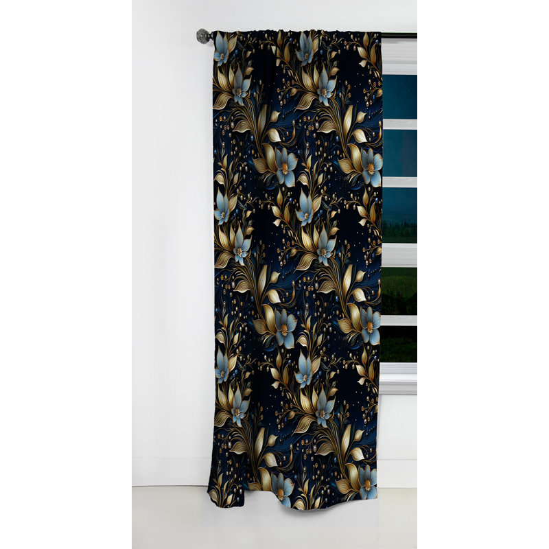 Rideau occultant en marbre bleu minuit et doré à motif floral III III, L 52 po x L 84 po