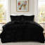 Black 3 Pcs Full/queen Solid Faux Fur Comforter Mini , Featuring Soft Mink Reverse, 2 Shams With - Inch Flange, Filled, Box Sewn Design For Fill Stability In Stylish Brushed Fur, Filling, End To