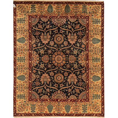 Hand-Knotted High-Quality Black and Cream Area Rug