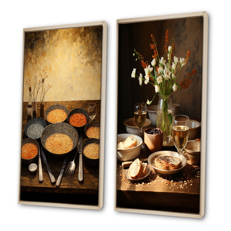 Minimalisme Judaïsme Pâque Seder I - Judaïsme, ensemble de 2 impressions sur toile, H 32 po x l 33 po, Cadre flottant brun