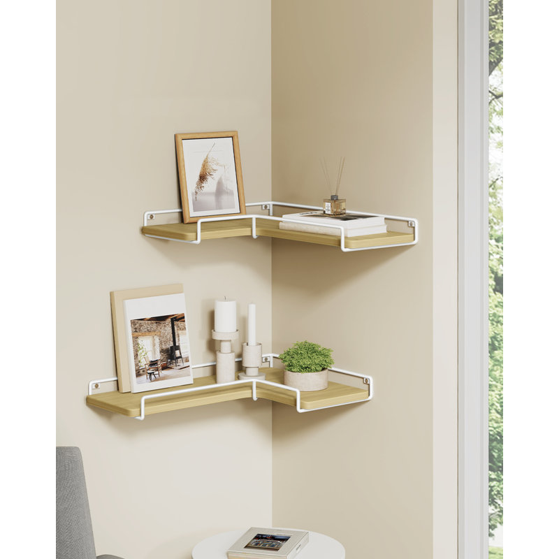 L-Förmiges Eckregal, 2Er Set, Wandregal, Industrie-Design, Für Wohnzimmer, Schlafzimmer, Küche, Natureichenfarben-Wolkenweiß
